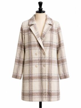 REVOLVE MINKPINK IRIS CREAM MULTI PLAID LONG COAT XL